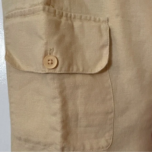 J. Jill Yellow Linen Crop Cargo Pants Bloomers Large Ruffle Trim - Picture 3 of 9